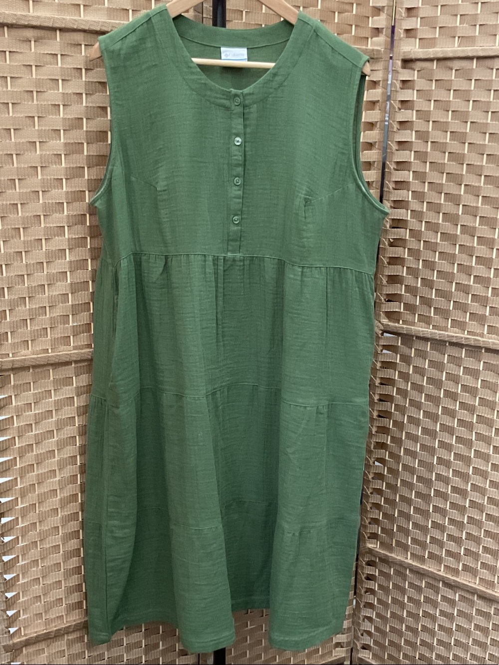 Sleeveless Olive Green Midi Dress with Button Front